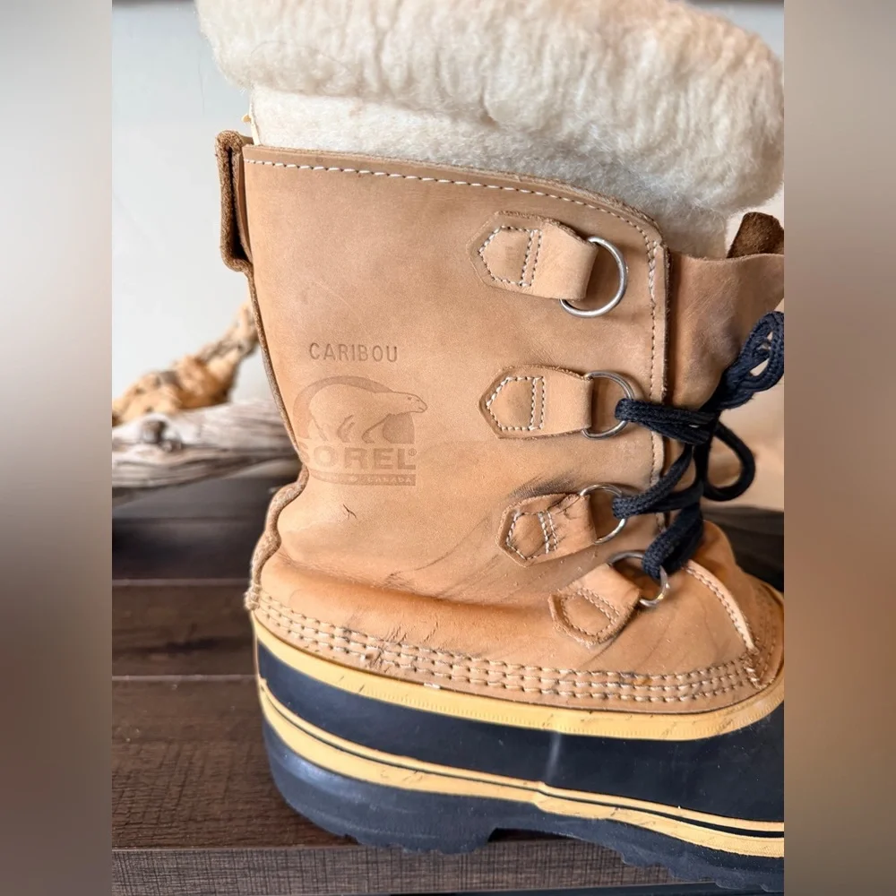 Sorel Caribou Boots Men's Size 8 Tan Black Nubuck Insulated Lined Shoes